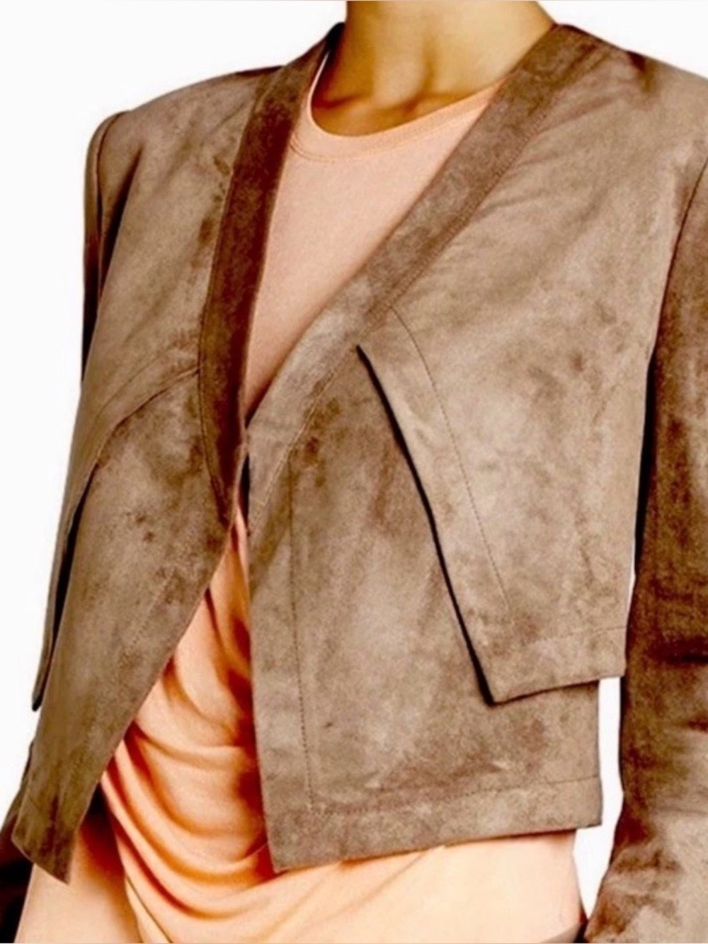 BCBGmaxazria “Luke” Faux Suede Jacket In Mocha Size Medium Cropped Open